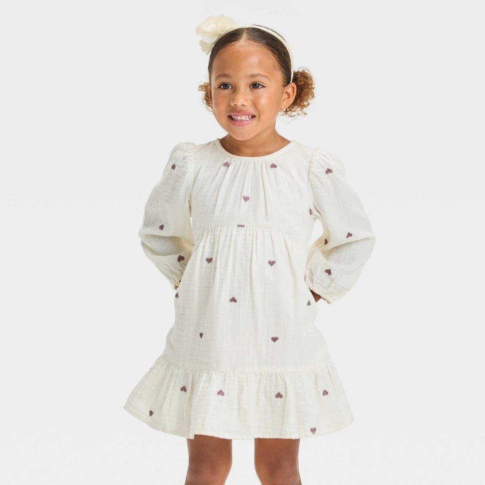 Cat & Jack Toddler Girls' Hearts Dress Cream 5T