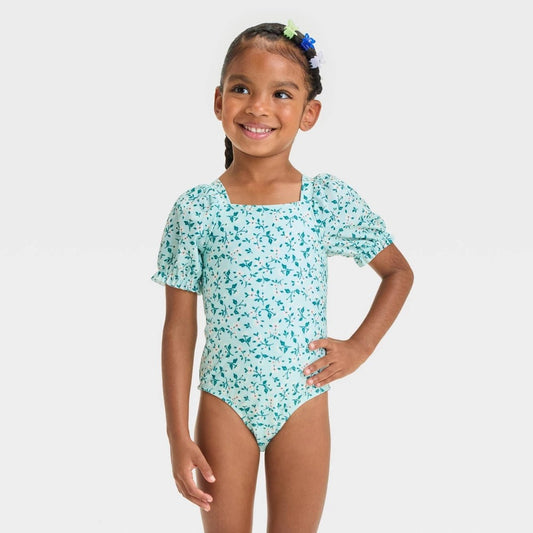 Cat & Jack™ Baby Girls' Puff Sleeve Ditsy Floral Printed One Piece Swimsuit