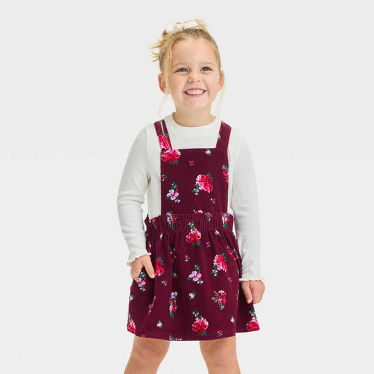 Toddler Girls' Corduroy Mockneck Long Sleeve Floral Skirtall - Cat & Jack™ Burgundy 18M