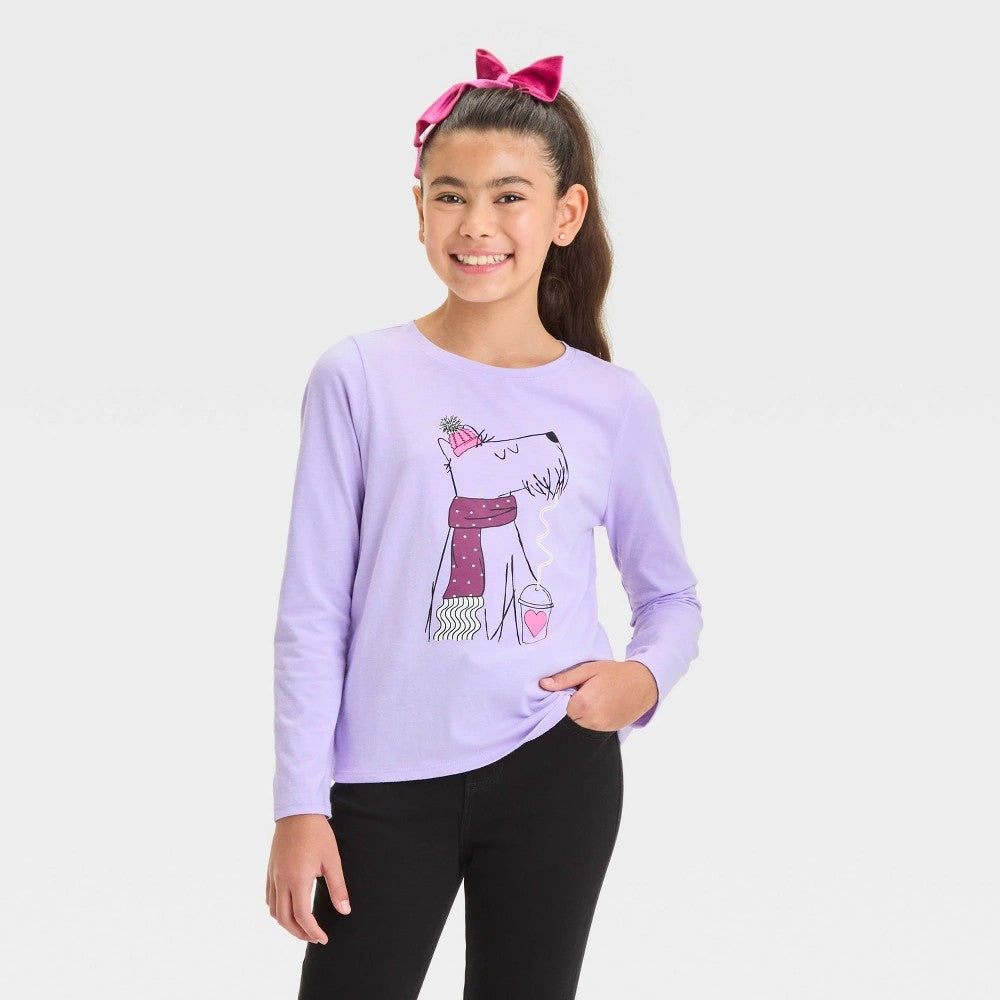 Cat & Jack Girls' Pup Graphic T-Shirt Lavender M