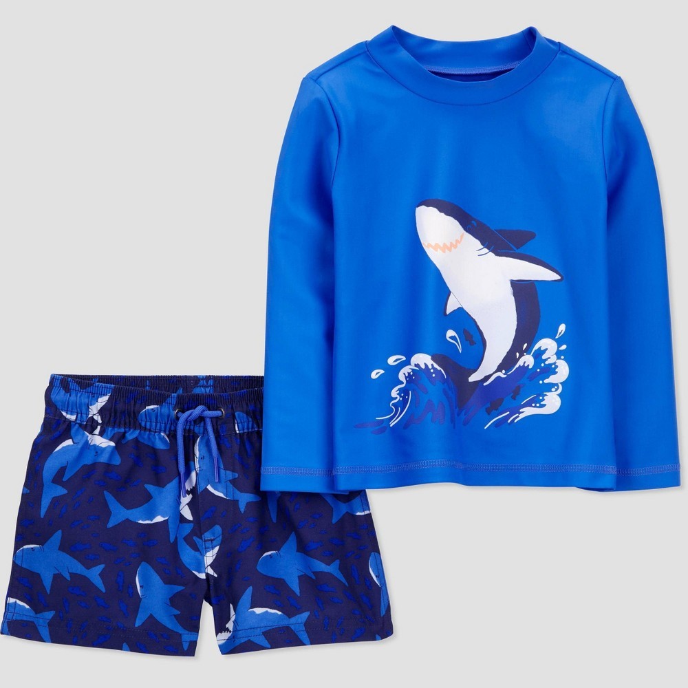 Carter's Baby Boys' 18M Navy Shark Rash Guard Set UPF 50+