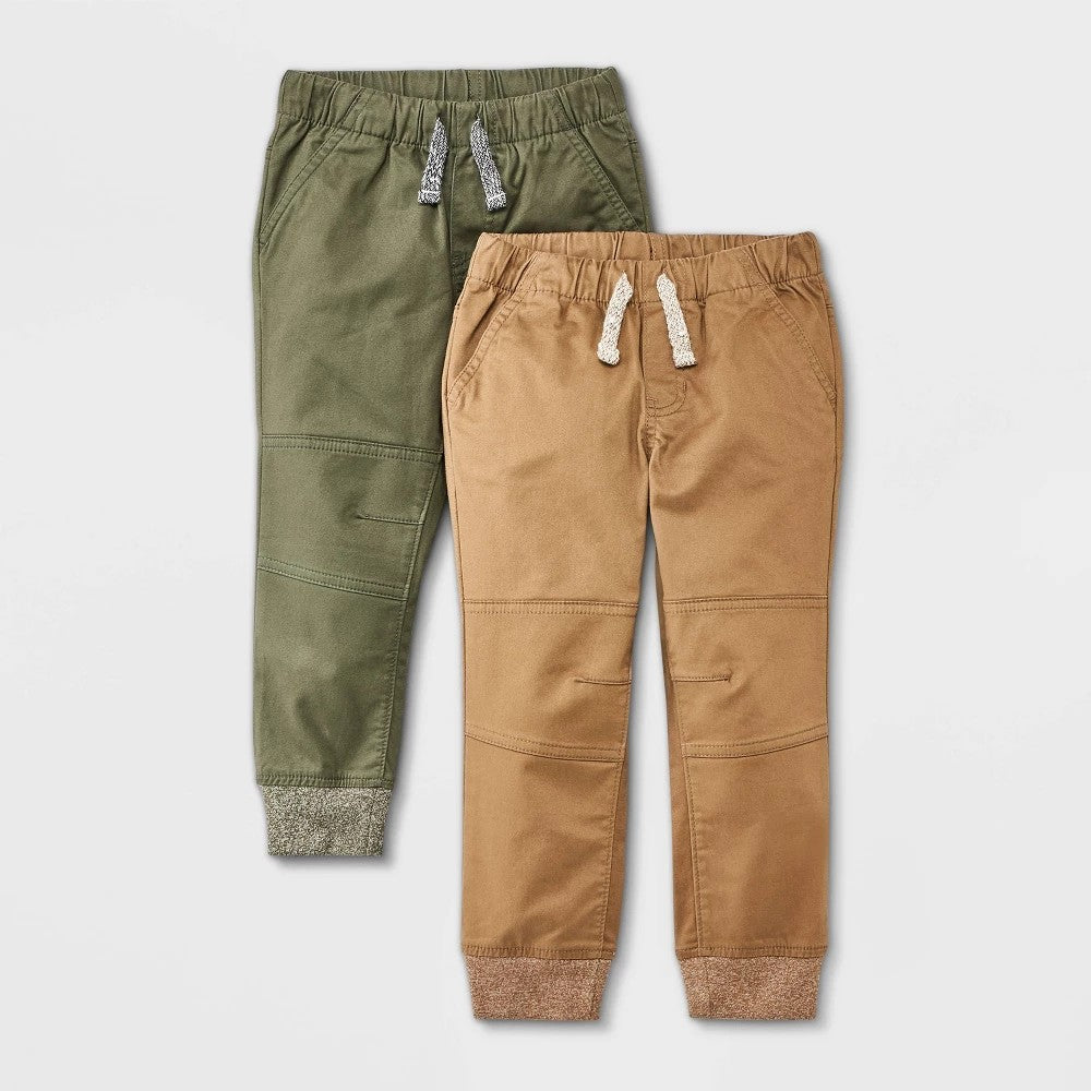 Cat & Jack Boys' 2pk Jogger Pants Olive/Brown 18M