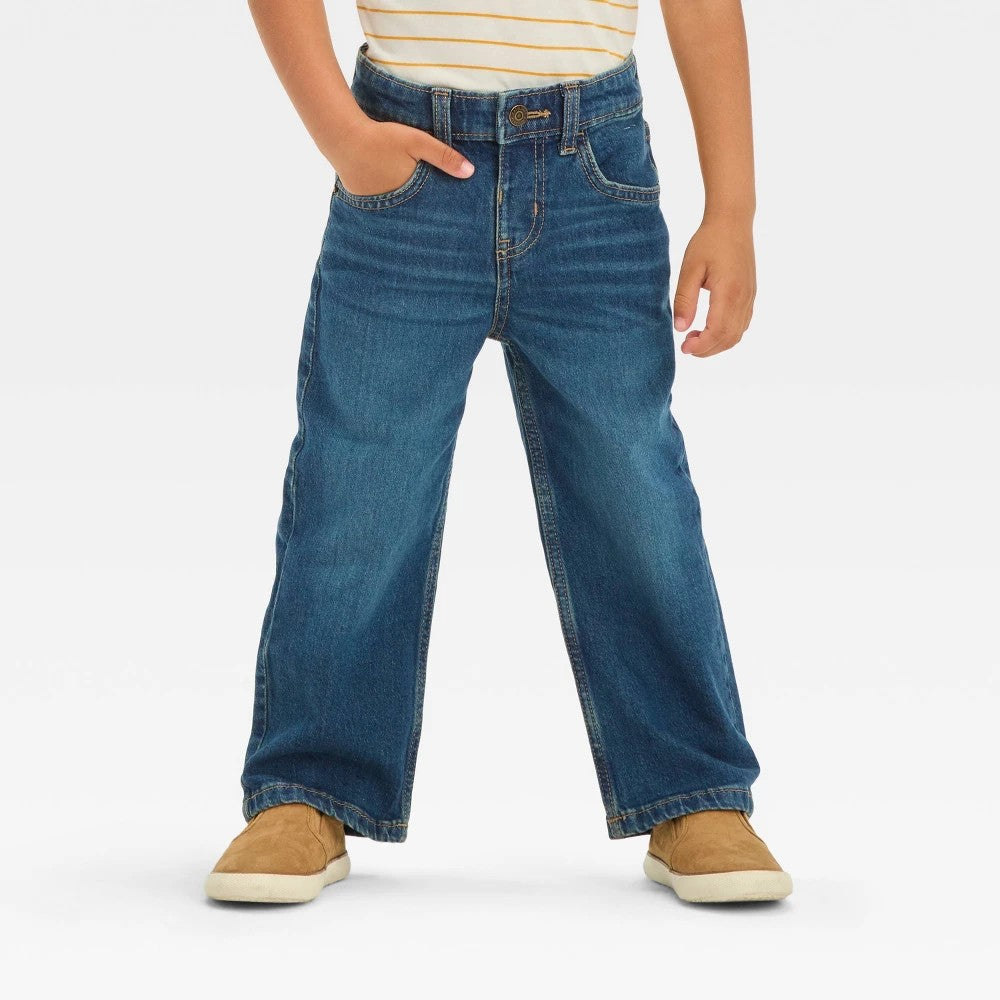 Toddler Boys' Straight Fit Jeans - Cat & Jack™ Medium Wash 12M: Adjustable Waistband, Mid Rise, Denim, Machine Washable