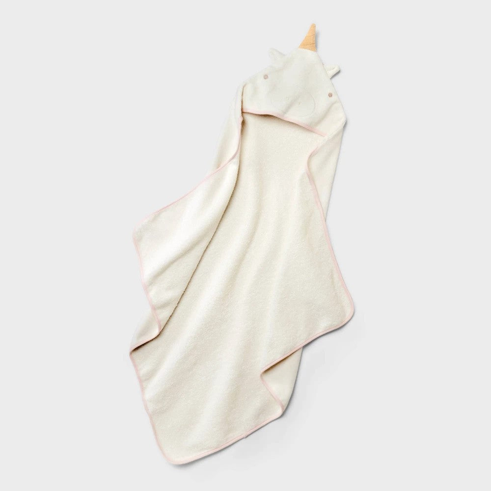 Baby Hooded Towel Cloud Island™ Cream: Cotton Terry, Unicorn Pattern, 30"x30"