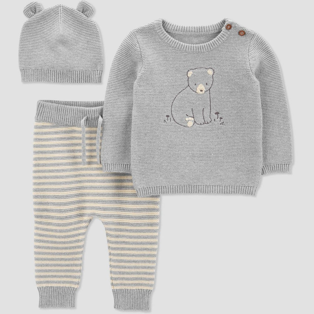 Carter's Just One You® Baby Boys' Bear Striped Top & Bottom Set - Gray 12M