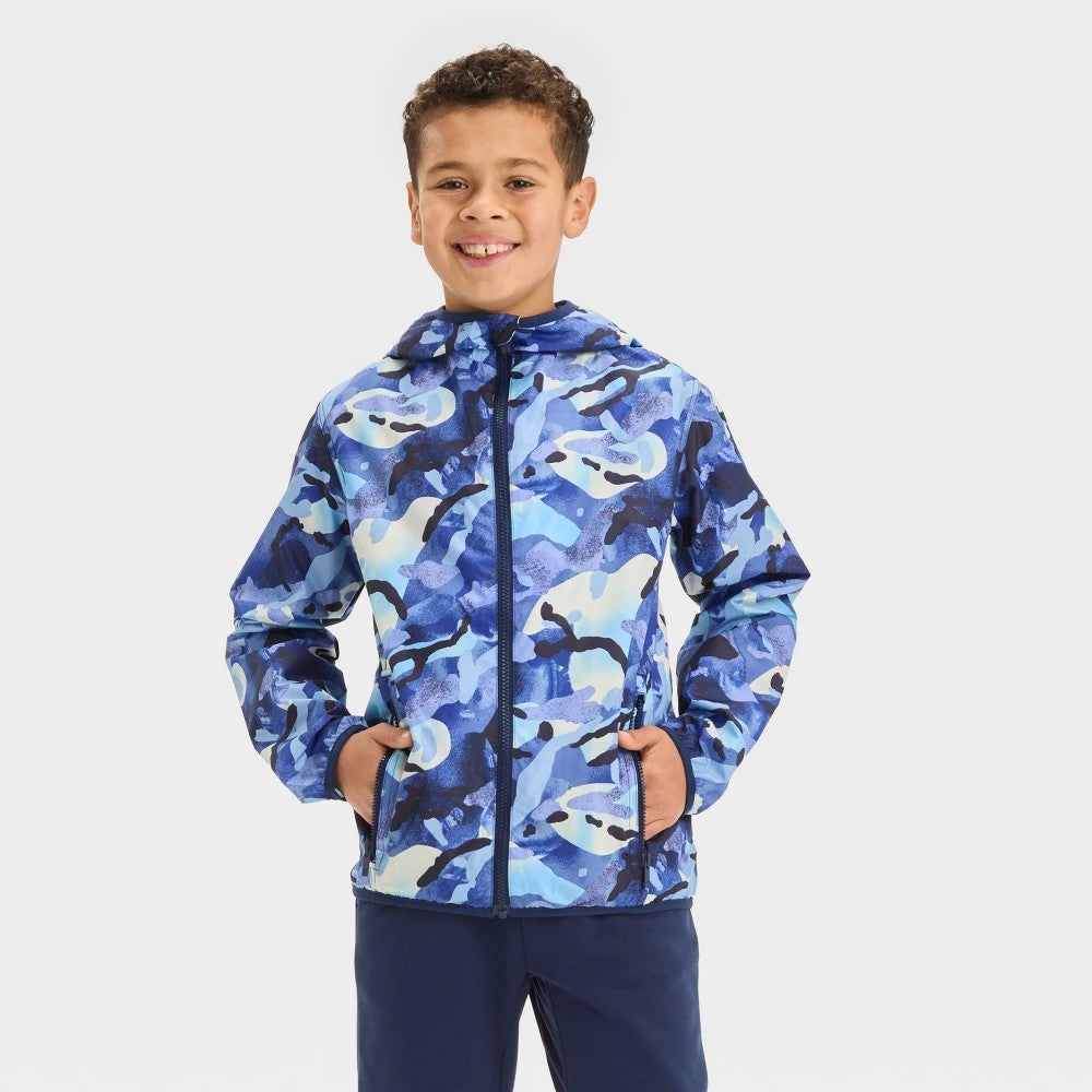 All In Motion Boys' Abstract Windbreaker Jacket Blue L
