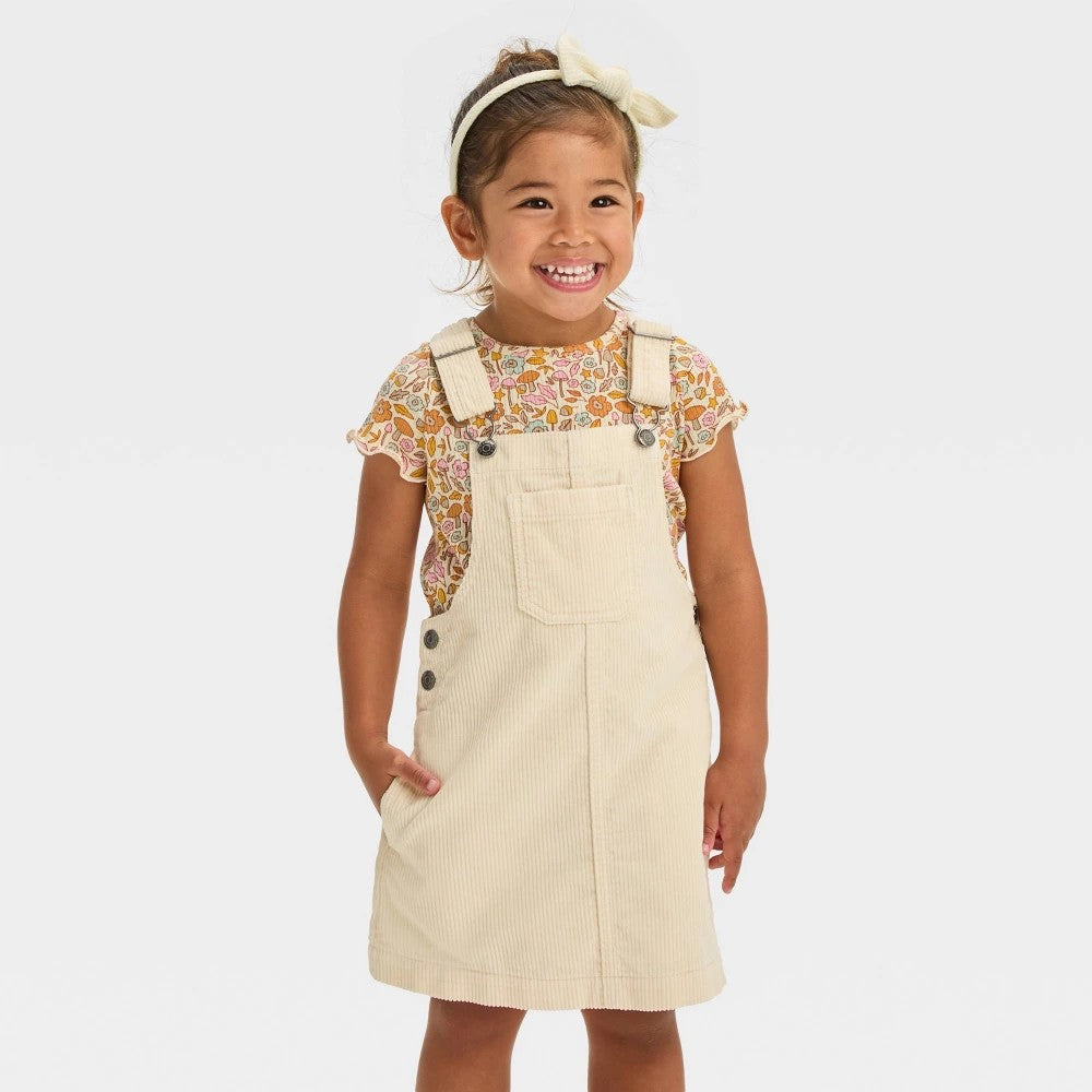 Toddler Girls' Corduroy Skirtall Dress - Cat & Jack Cream 5T