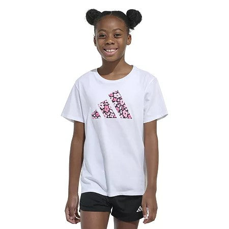 Adidas Girls Crew Neck Graphic T-Shirt, Small (7-8), White