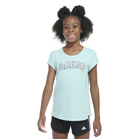 Adidas Girls Crew Neck Graphic T-Shirt, Medium Blue