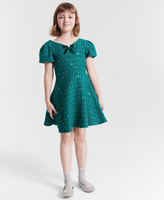 Rare Editions Sequin Tweed Dress Hunter, 
Size 7 girl