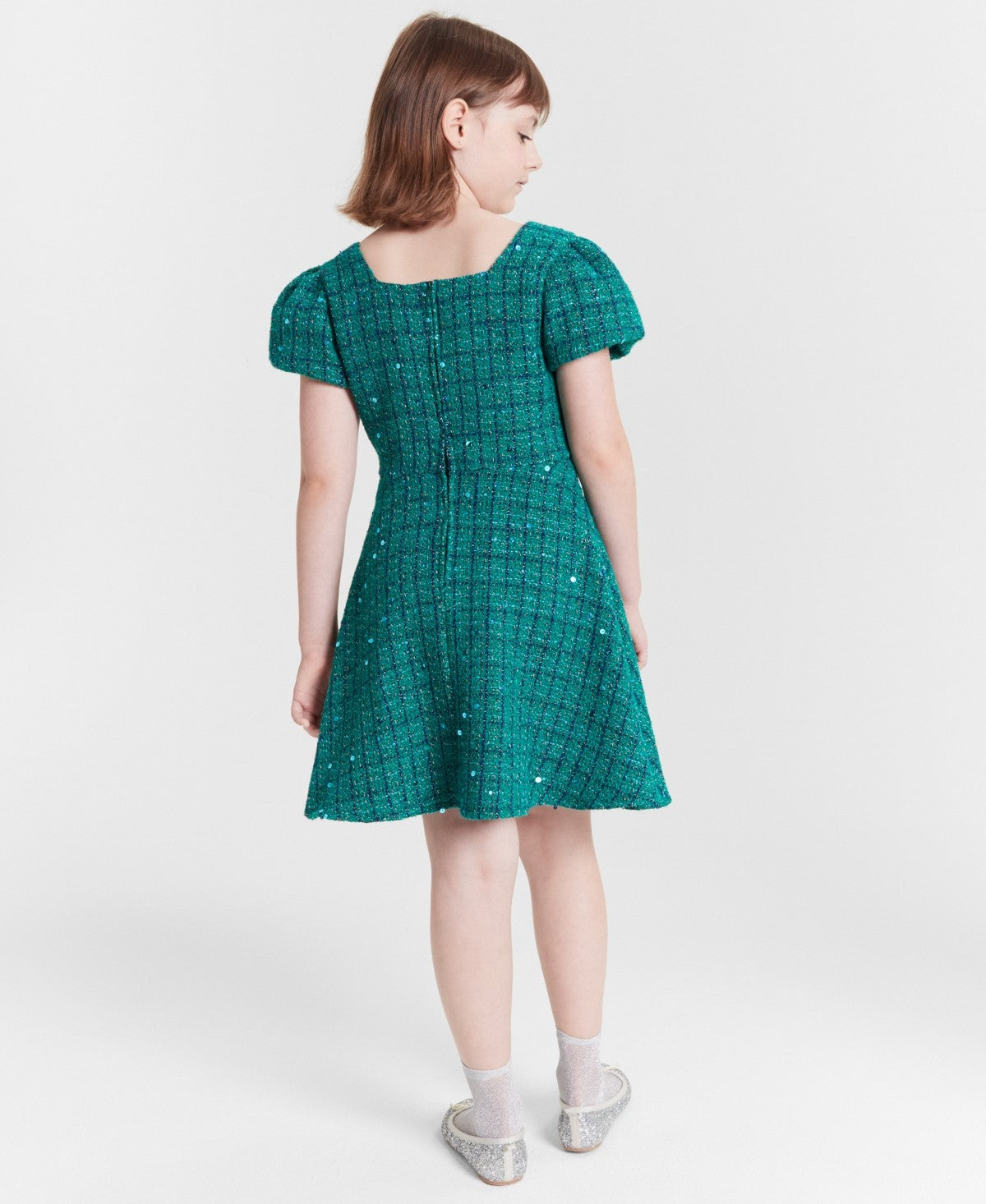 Rare Editions Sequin Tweed Dress Hunter, 
Size 7 girl
