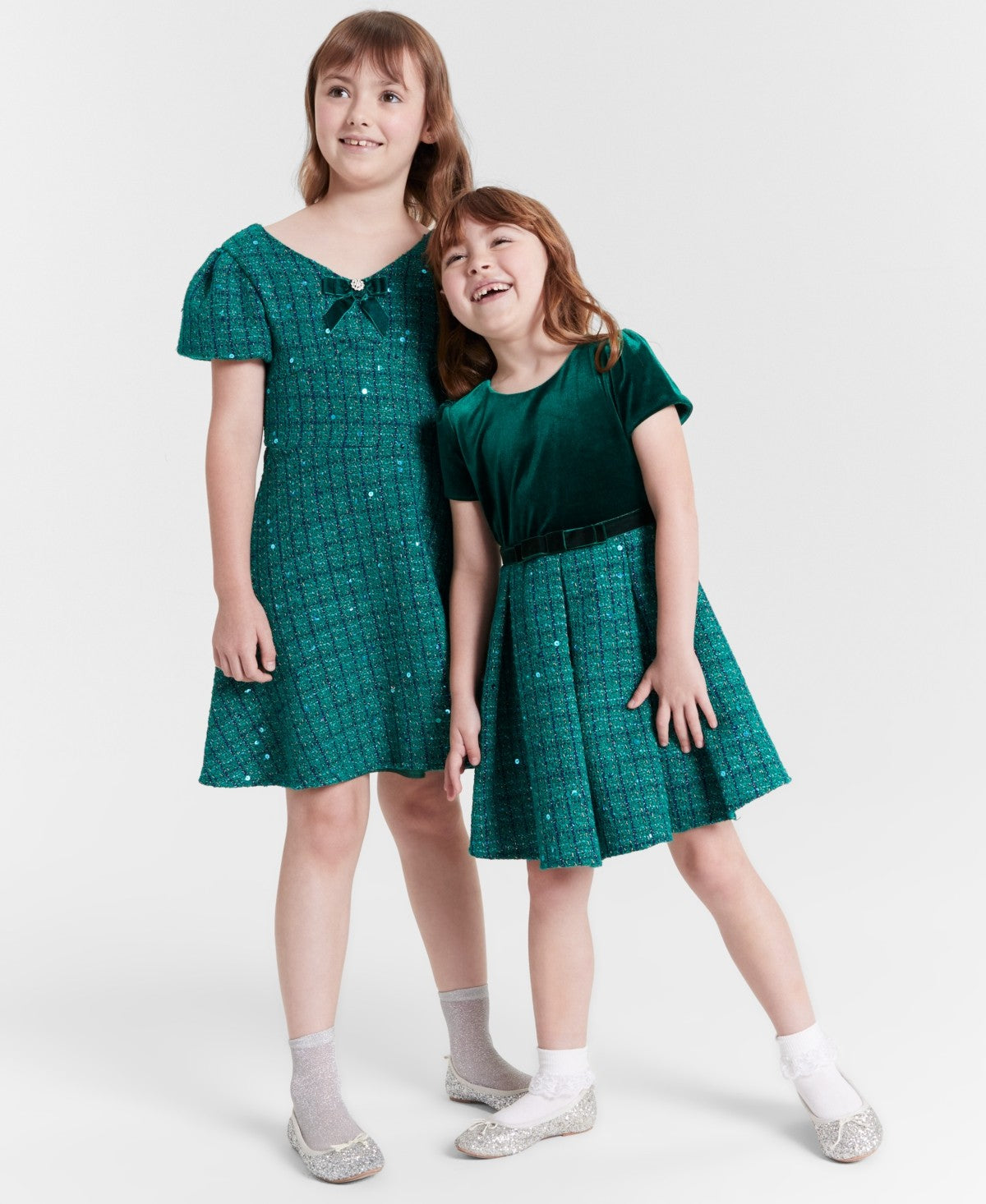 Rare Editions Velvet Sequin Tweed Dress 2T- Hunter