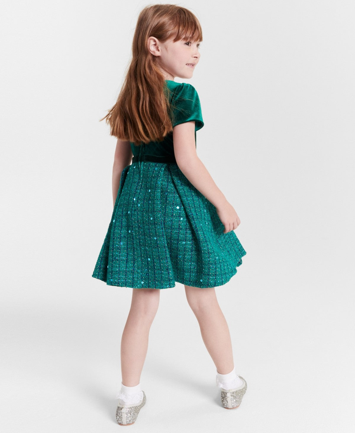 Rare Editions Velvet Sequin Tweed Dress 2T- Hunter