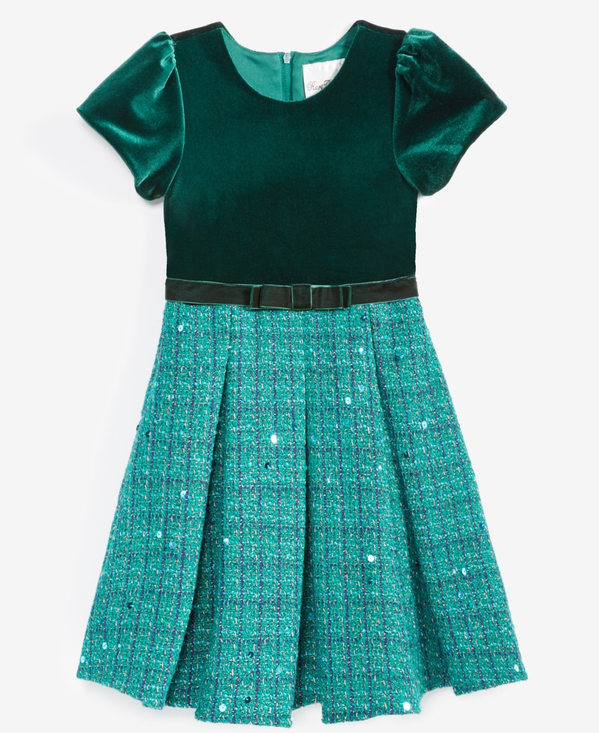 Rare Editions Velvet Sequin Tweed Dress 2T- Hunter