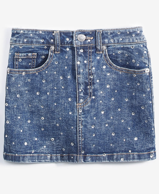 With Jules Big Girls Rhinestone Denim Skirt L Dark Wash