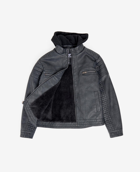 Xray Boys Moto Leather Jacket XL with Removable Hood