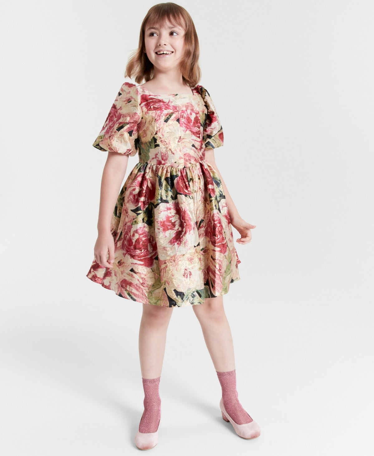 Rare Editions Floral Organza Dress Red,
 Size 7 girl