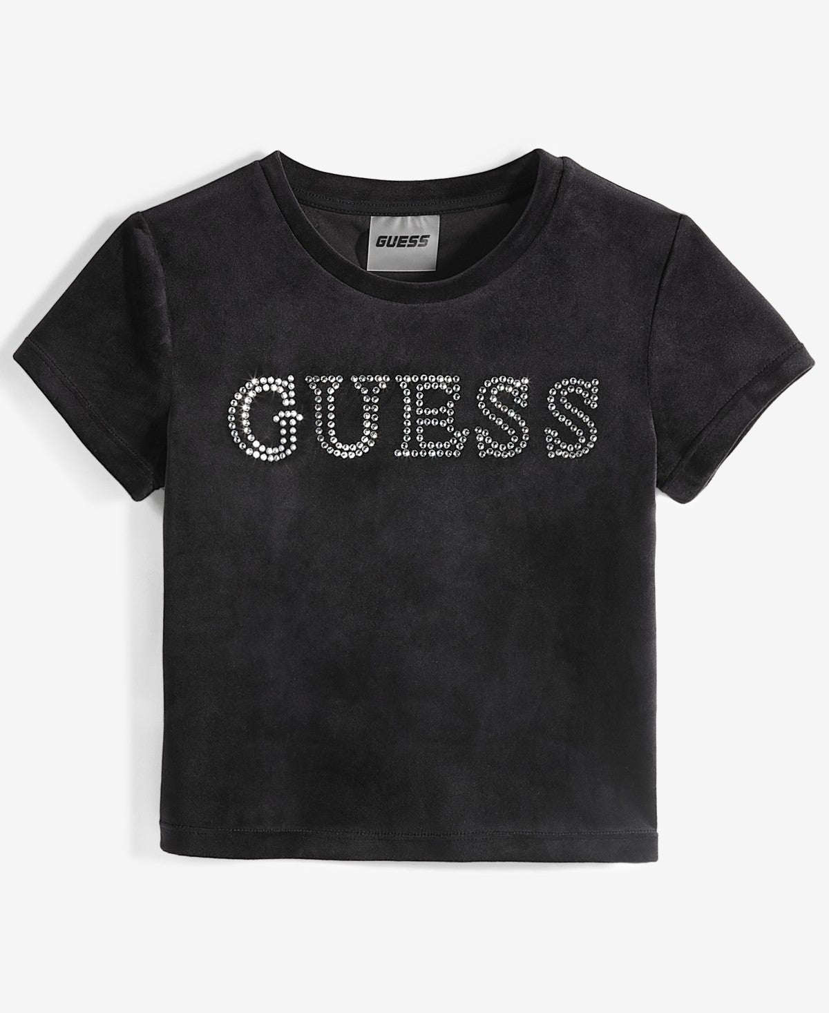Guess Velour T-Shirt Rhinestone-Embellished, Black, Size 8 girl
