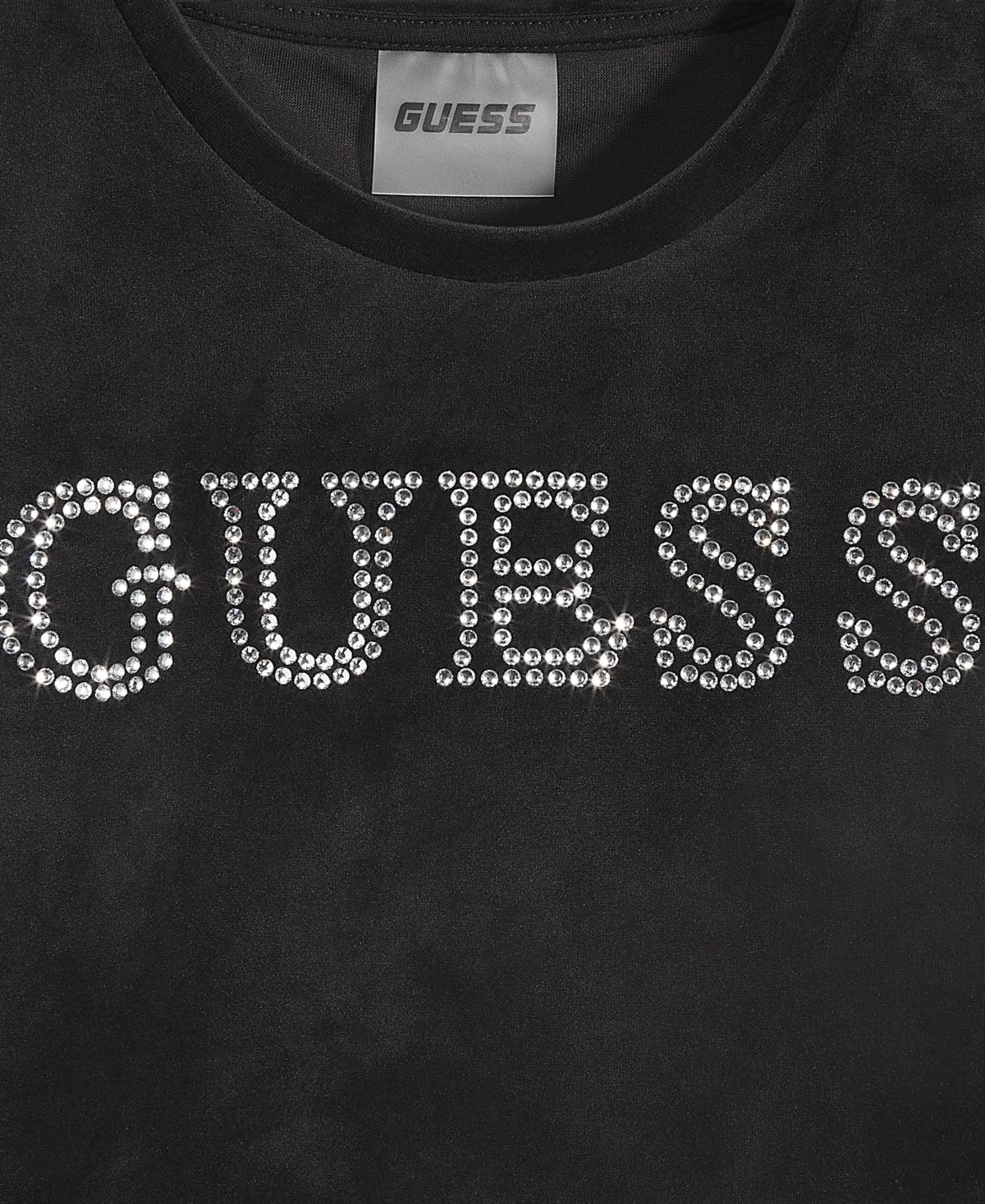 Guess Velour T-Shirt Rhinestone-Embellished, Black, Size 8 girl