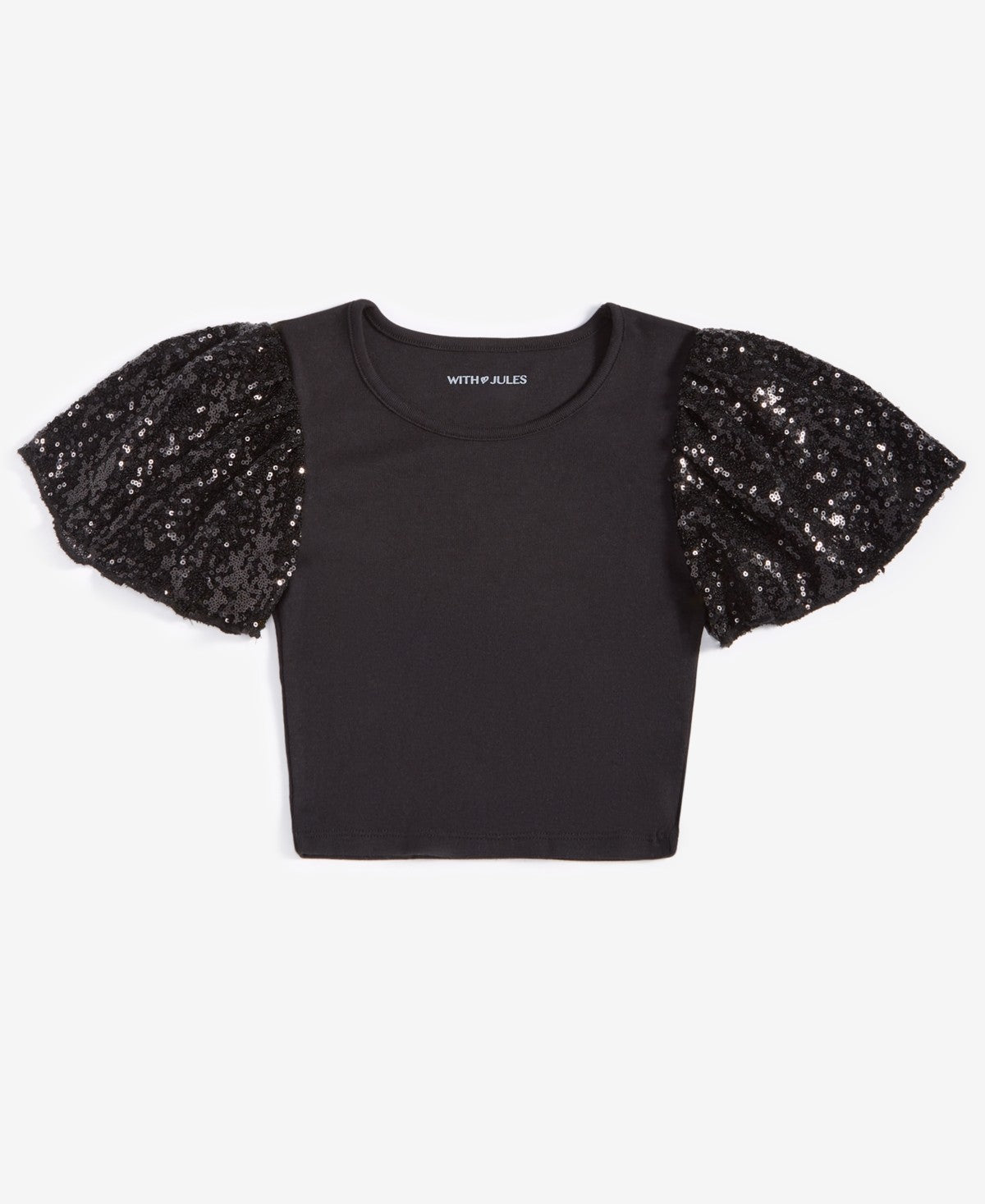 With Jules Ribbed Sequin Flutter-Sleeve Top, Size S - Black girl