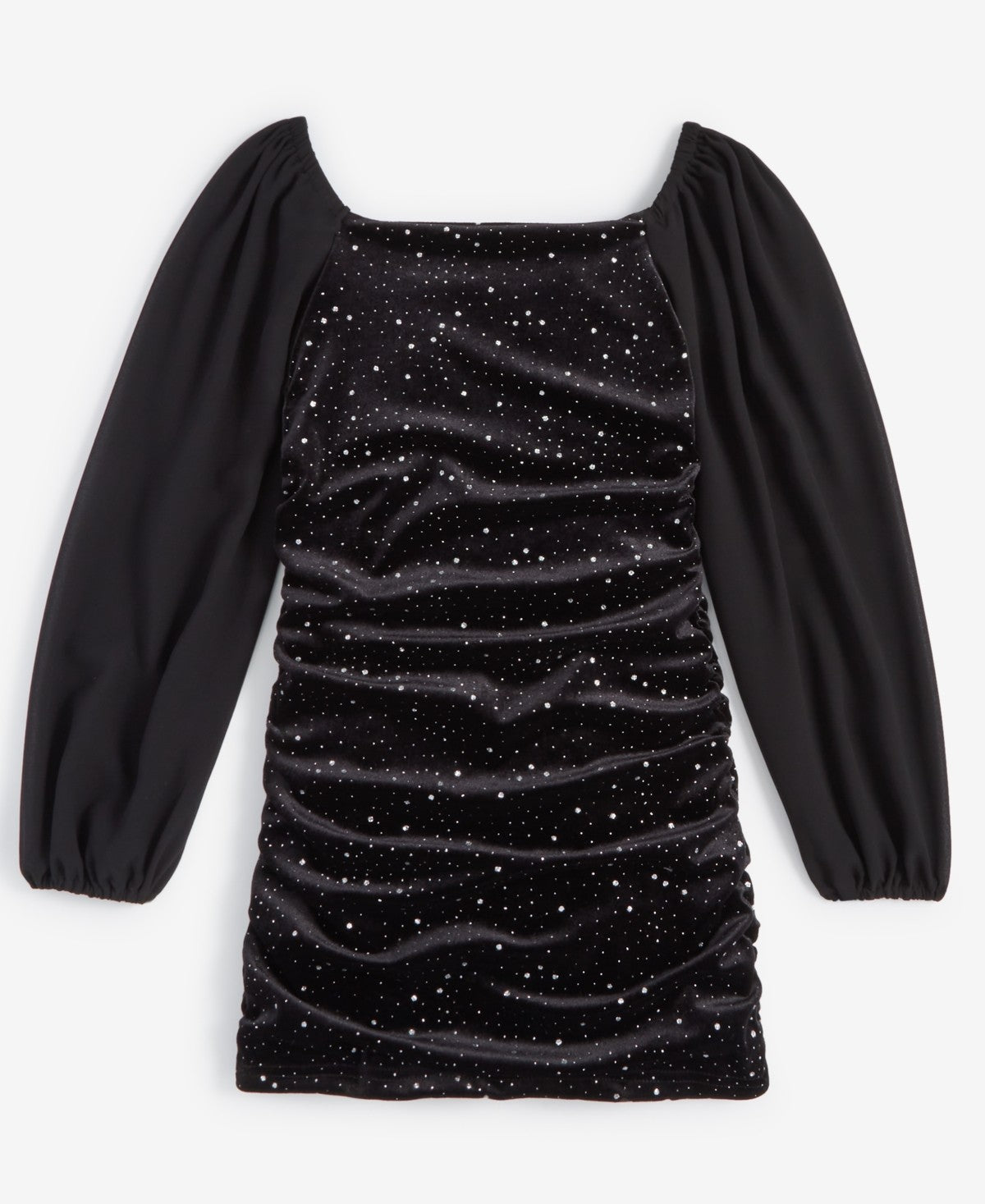 With Jules Velvet Ruched Dress, Sheer Sleeves, Black, XL girl