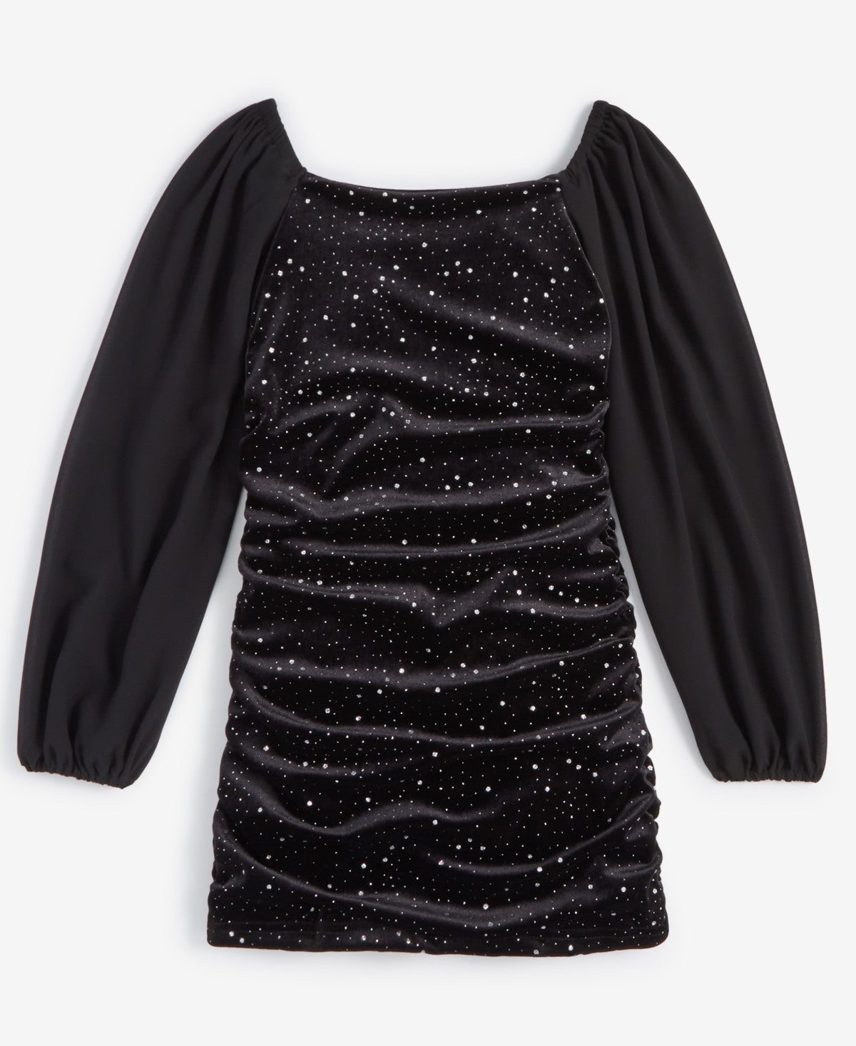 With Jules Velvet Ruched Dress, Sheer Sleeves, Black, XL girl