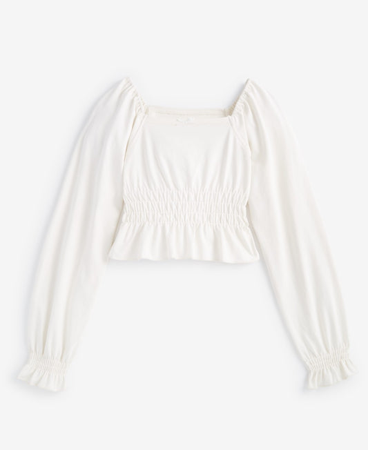 With Jules Big Girls Smocked-Waist Top Cream, Size M