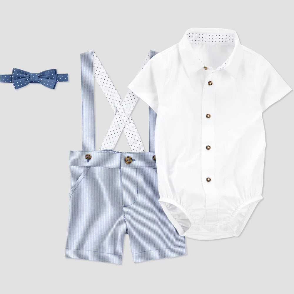 Carter's Baby boys Striped Suspender Shortalls Set - Blue 6M