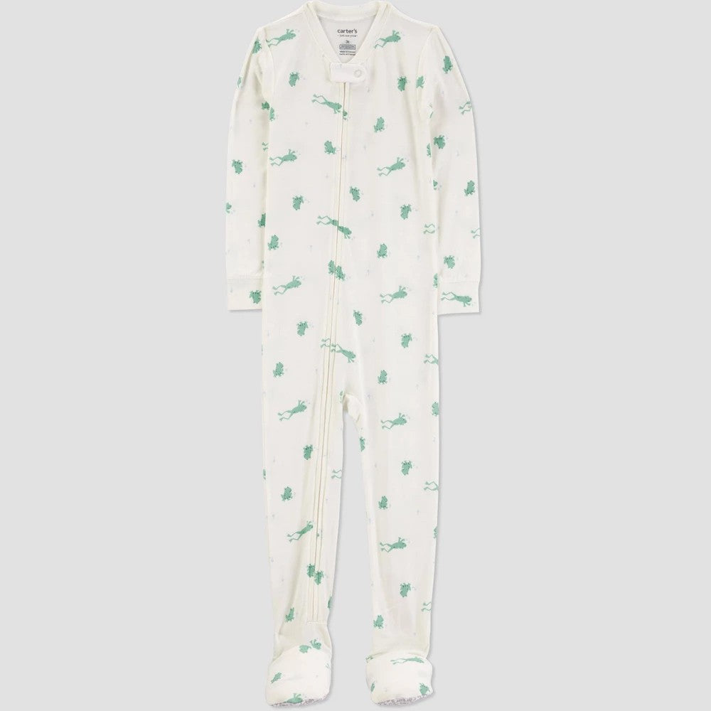 Carter's Just One You® Toddler Boys' Frogs Comfy Soft Snug Fit Footed Pajama - Green/Ivory 12M: Heavyweight Jersey, Covered Zipper