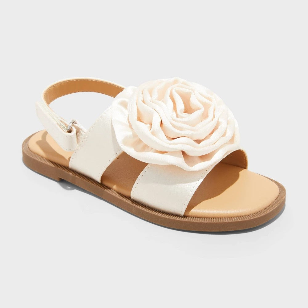 Toddler Nellie Rosette Sandals - Cat & Jack Ivory 10T: Open Toe, Hook and Loop Closure, Floral Pattern, Round Toe, Medium Width - Girl