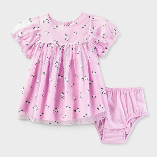 Baby Girls' Daisy Tulle Dress - Cat & Jack™ Purple 3-6M: Floral Pattern, Lightweight, Balloon Sleeve