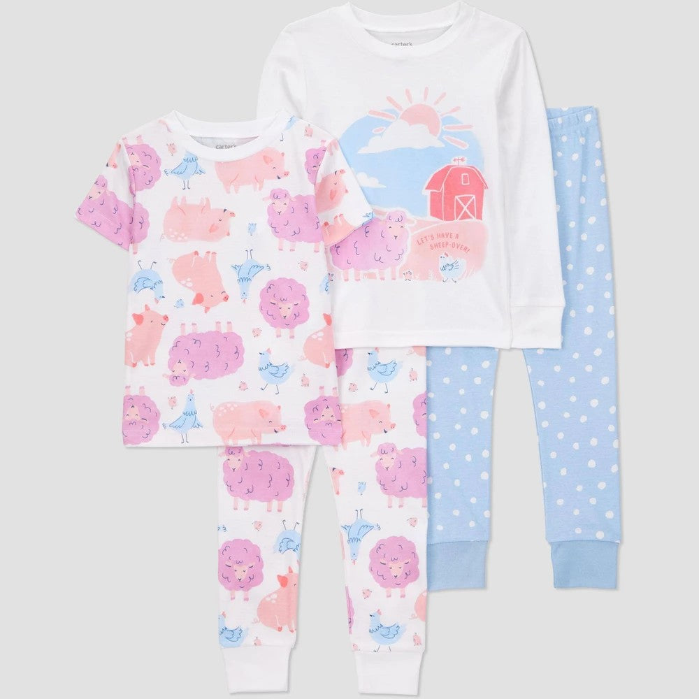 Carter's Toddler Girls' 4pc Cotton Farm Animals Pajama Set - Blue/Pink 18M
