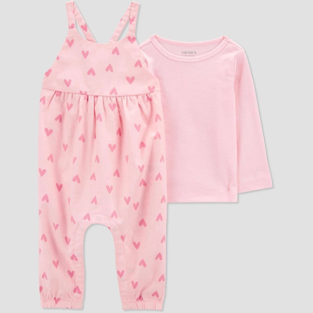 Carter's Just One You® Baby Girls' Heart Overalls - Pink 6M: Cotton Jumpsuit, Crisscross Back, Snap Closure