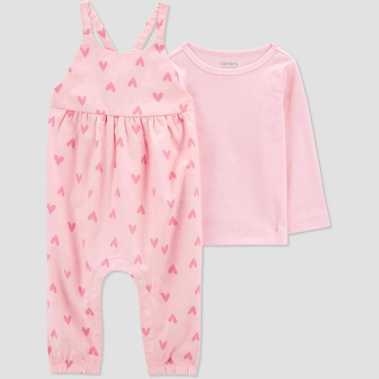 Carter's Just One You® Baby Girls' Heart Overalls - Pink 6M: Cotton Jumpsuit, Crisscross Back, Snap Closure