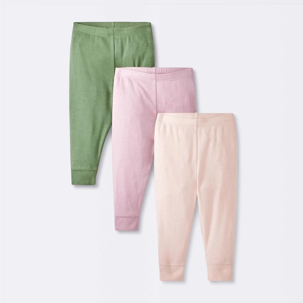 Baby 3pk Solid Cotton Pants - Cloud Island™ Pink/Green 6-9M: Relaxed Leg, Full Waistband Elastic, Machine Washable