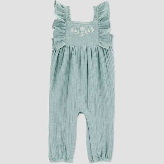 Carter's Just One You Baby Girls' Embroidered Gauze Jumpsuit - Green/White 6M