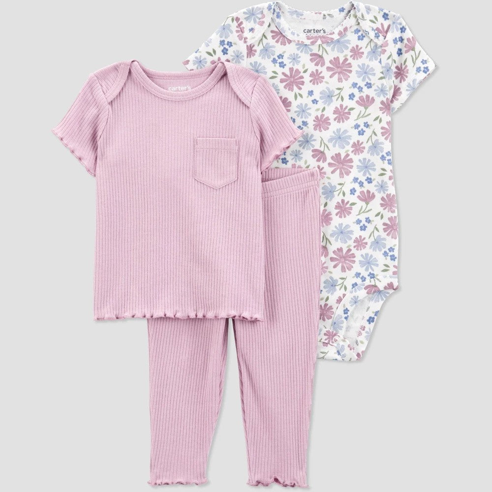 Carter's Just One You Baby Girls' Floral Printed Top & Bottom Set - Mauve 3M