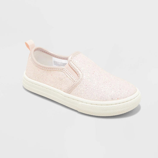 Toddler Yana Slip-on Glitter Sneakers - Cat & Jack™ Blush 7T: Faux Leather, Non-Marking Sole, Closed Round Toe, Low Top - Girl