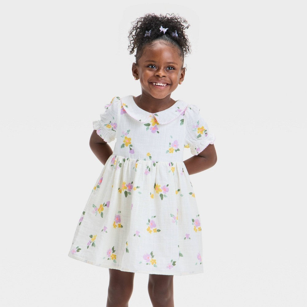 Cat & Jack Girls' Floral Dress 2T - Cream Puff Sleeve
