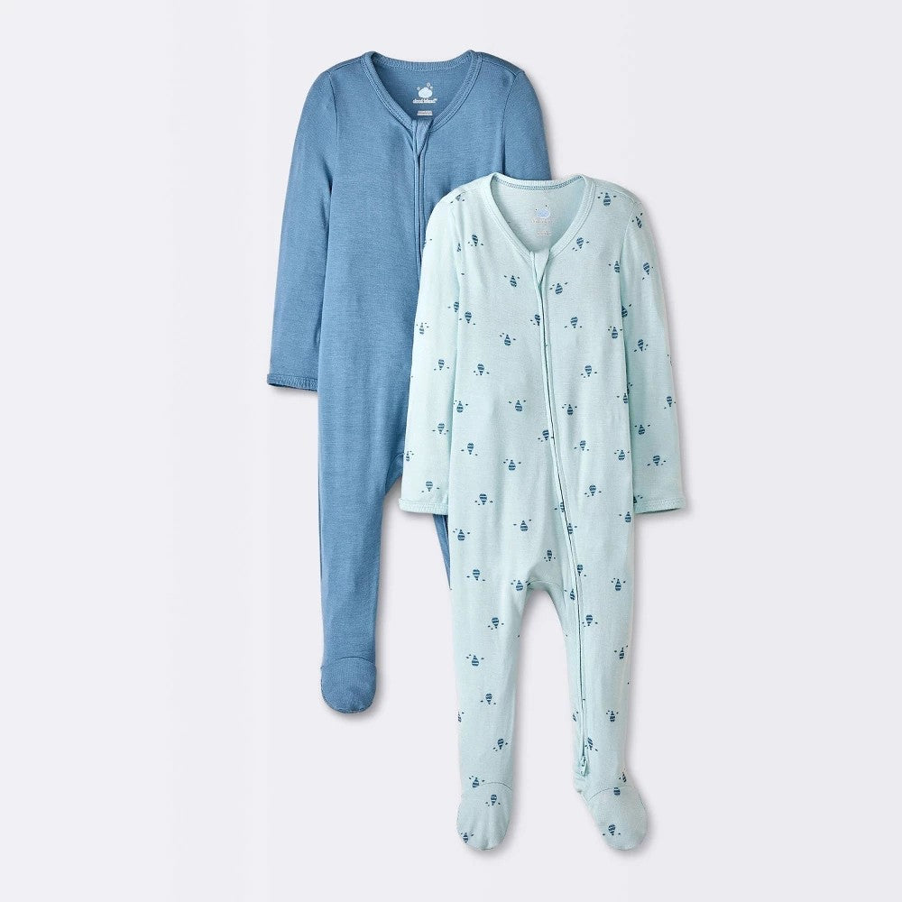 Baby 2pk Balloons So Very Soft Modal Blend Sleep N' Play - Cloud Island™ Blue 0-3M: Footed Pajamas, Two-Way Zipper