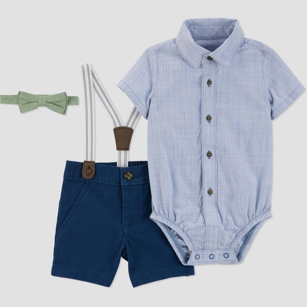 Carter's Just One You® Baby Striped Suspender Top & Bottom Set - Blue Newborn: Cotton Bodysuit, Pull-on Shorts, Machine Washable