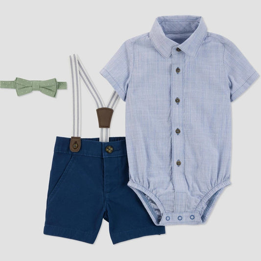 Carter's Just One You® Baby Striped Suspender Top & Bottom Set - Blue Newborn: Cotton Bodysuit, Pull-on Shorts, Machine Washable