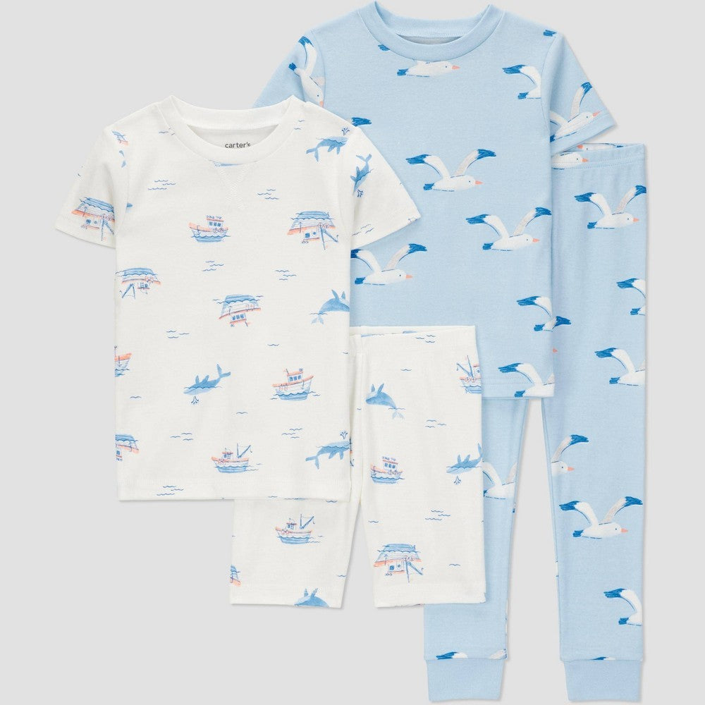 Carter's Toddler Boys' 4pc Seagulls Pajama Set - Blue/White 3T