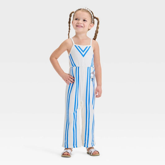 Grayson Mini Hello Kitty Toddler Girls' Long Leg Striped Romper - Blue/White 2T