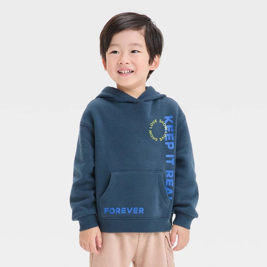 Grayson Mini Toddler Boys' Stay Sunny Hooded Fleece Sweatshirt - Navy Blue 2T: Cotton-Polyester Blend, Kangaroo Pocket, Typography Pattern