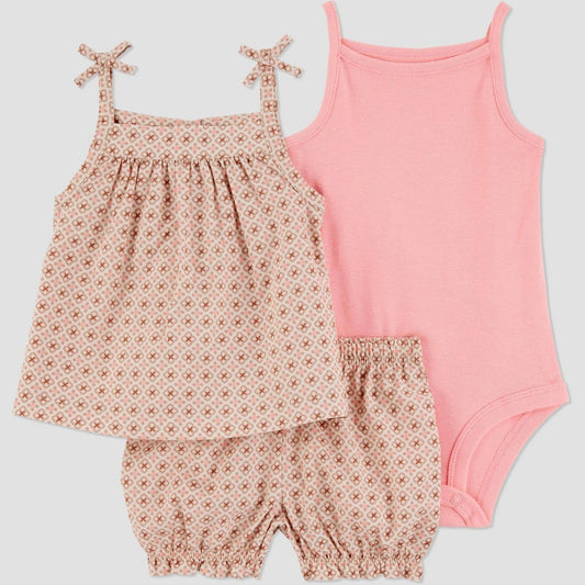 Carter's Baby Girls' 3-Piece Geo Outfit Set 12M Brown/Pink