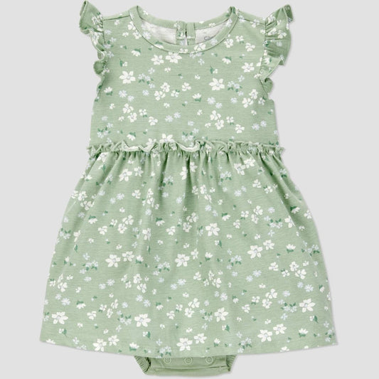 Carter's Floral Dress 18M - Green/White Cotton Sleeveless Romper