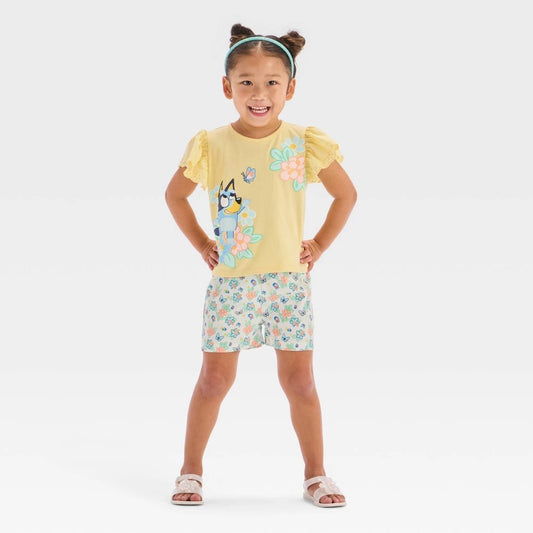 Bluey Toddler Girls' Eyelet Sleeve Top & Shorts Set 4T