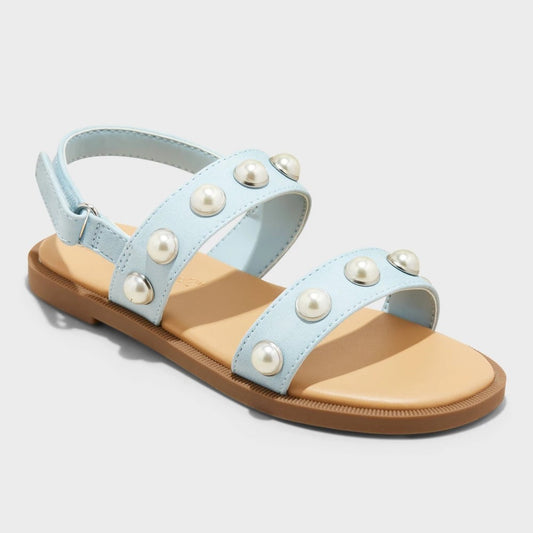 Toddler Selene Pearl Sandals - Cat & Jack™ Blue 8T: Open Toe, Hook and Loop, Flexible Outsole - Girl
