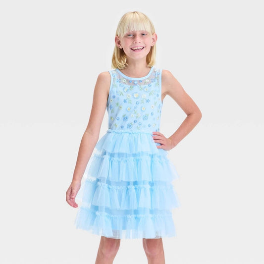 Cat & Jack Girls' Sleeveless Tiered Dress 
 Floral, Tulle XL